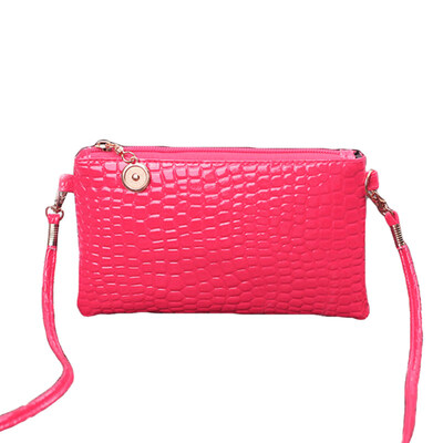 

Crocodiles Pattern Solid Color Faux Leather Lady Crossbody Sling Bag Phone Holder