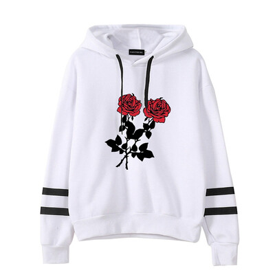 

2019 New Rose Printed Hoodie Fashion Women Round Neck Long Sleeve Hooded Sweatshirt Women All-Match Casual Pullover Hoodies