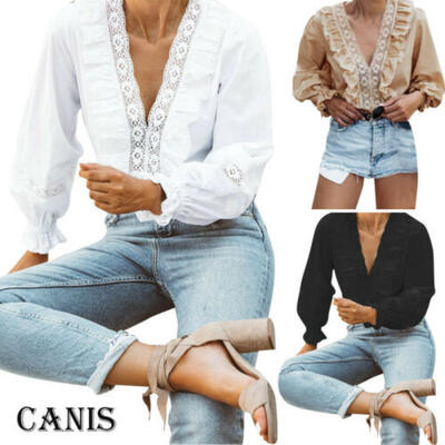 

Womens Hollow Long Sleeve Loose T-Shirt Ladies Summer Casual Blouse Tops Tee
