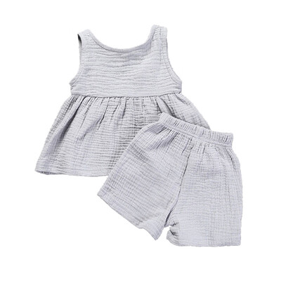 

New Summer Children Baby Girls Casual Sleeveless Solid Print Tops VestShorts Suits Costume Set