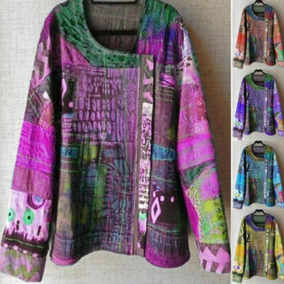 

Fashion Womens Ethnic Style Tops Blouse Ladies Autumn Spring Long Sleeve U Neck Casual Vintage Plus Size