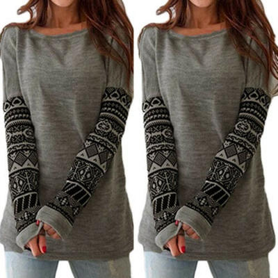 

US Stock Christmas Women Crochet Pullover Long Sleeve Loose Tops T-Shirt Blouse