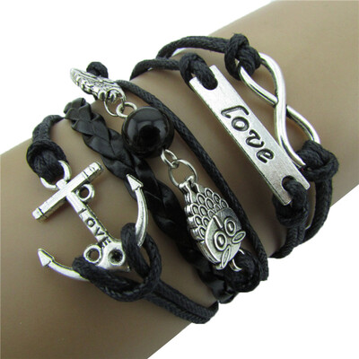 

Unisex Accessories Infinity Love Anchor Leather Woven Wristband