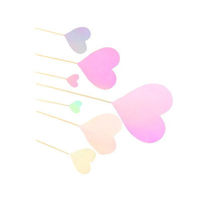 

7pcs Shiny Sequin Heart Shape Cake Topper Fashionable Romantic Cupcake Toppers Decoration Party Supplies