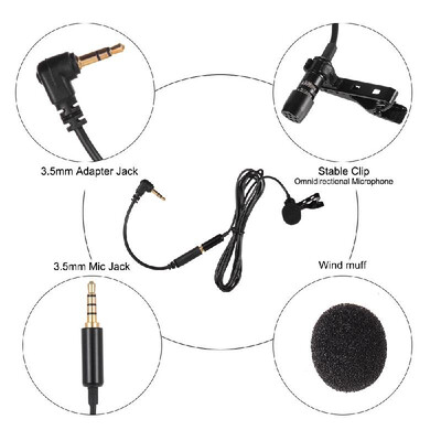 

Lavalier Lapel Omnidirectional Clip-on Microphone Mic for iPhone X8P Smartphone Tablet Laptop Cameras DSLR 35mm Audio Plug Long