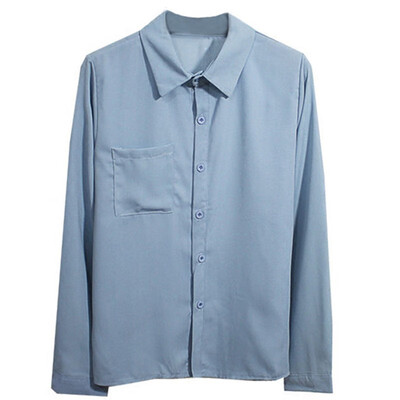 

Blouses Long Sleeve Turn-Down Collar Solid Ladies Chiffon Blouse Tops Sweet Style Women Shirts