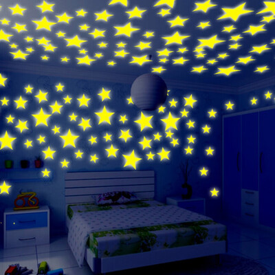 

100 pcpack 3D Wall Stickers Childrens Bedroom Stickers Night luminous Stars Fluorescent Glow In The Dark Stars Bedroom Decor