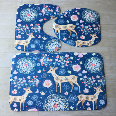 

Gobestart Bathroom Non-Slip Blue Ocean Style Pedestal Rug Lid Toilet Cover Bath Mat