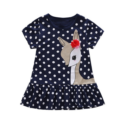 

Summer Girl Dress Baby Kids Children Dress Girls Short Sleeve Cartoon Fawn Dot Dress Soft Princess Dresses