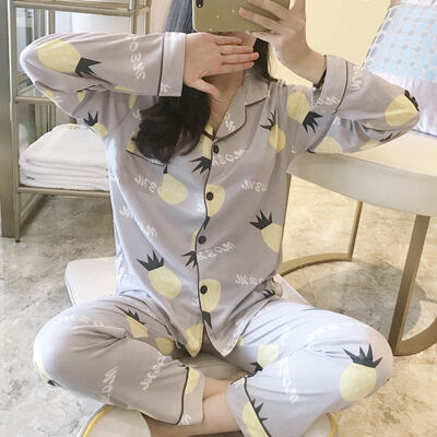 

Pajamas For Women Satin Women Pajamas Sets Long Sleeves Lapel Pocket Top Pants Women Pajamas Sleepwear