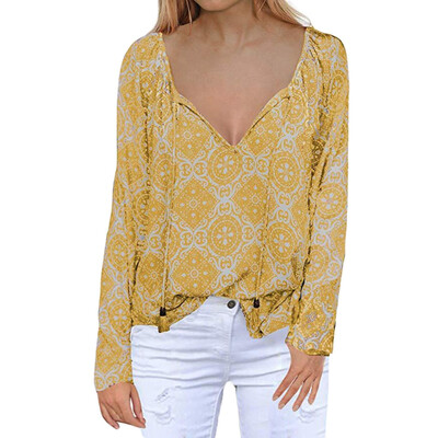 

Women Blouse Autumn Casual Sexy V-neck Loose Blouses Femme Top Long Sleeve Ladies Printed Blouses Camisa Feminina