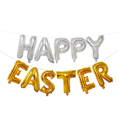 

Toponeto 16 inch Large Happy Easter Foil Balloon Set Banner Bunting Party Decoration