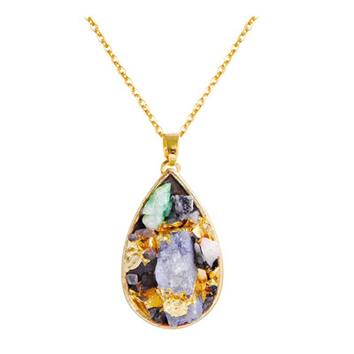 

New Hot Sale Natural Stone Crystal Pendant Necklace Cutting Lines Sweater Chain