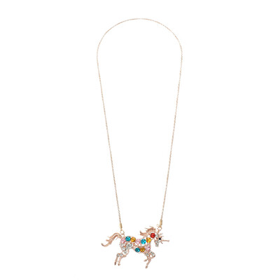 

Women Fashion Colorful Rhinestone Unicorn Pendant Damen Bunt Kristall Ross Pferd Einhorn Anhänger Halskette Pullover Kette