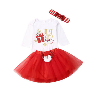 

Newborn Kids Baby Girl Long Sleeve Top Romper Tutu Skirt Dress 3pcs Outfits Set