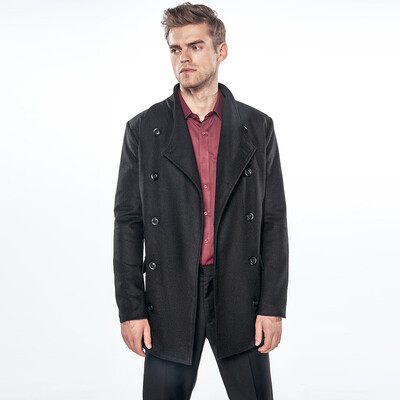 

Gobestart Winter Mens Solid Color Pocket Edging Color Casual Long Trench Coat