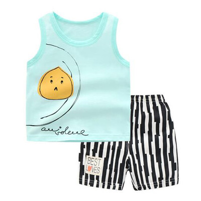 

Casual Cartoon PrintBaby Boys Sleeveless Vest TopsStripe Shorts Wears Sets 1-5 Years
