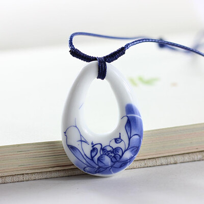 

Ethnic Jewelry Traditional Handmade Ornaments Weave Wax Rope Necklace Choker Ceramics Moon Porcelain Pendant