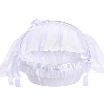 

Gobestart New Romantic Bowknot Silk Cloth Wedding Ceremony Party Rose Flower Girl Basket