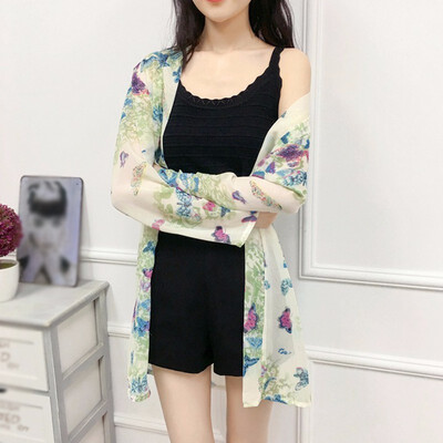 

Sweet Blouses Style Butterfly Print Chiffon Sunscreen Shirt Fashion Trend Long-sleeved Womens Shirts