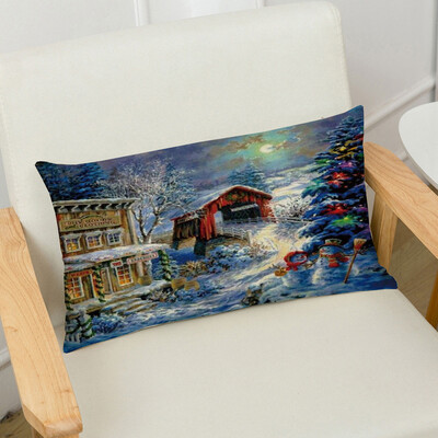 

〖Follure〗Merry Christmas Linen Pillow Cases Sofa Rectangle Cushion Cover Home Decoration