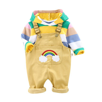 

Cute Girls Clothes Autumn Outfits Long Sleeve Striped Hoodie SweatshirtStrap Trousers Casual Sets