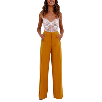 

High Street Style Solid Long Length High Waist Button Fly Flare Pants Women Loose Cozy Wide Leg Pants Female Trousers For Women