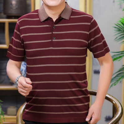 

Toponeto Men Summer Old Mens Shirts Father Tops Fashion High Qulity Striped Top Blouse