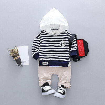 

High Quality Autumn Children Baby Boys Casual Long Sleeve Striped Hoodie Sweatshirt TopsPants Trouser Costume Set