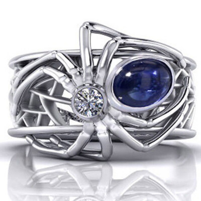 

Chic Ring 925 Silver 168Ct Blue Sapphire Jewelry Women Spider Halloween Party Ring Sz6-10