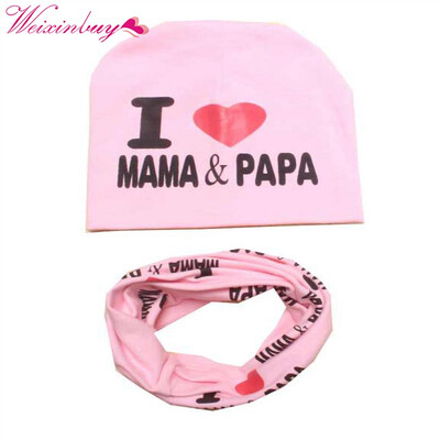 

Baby Hat Set I Love Mama Papa Print Cotton Cap Winter Hats Newborn Children Scarf Collar Boys Beanie Kids Cap