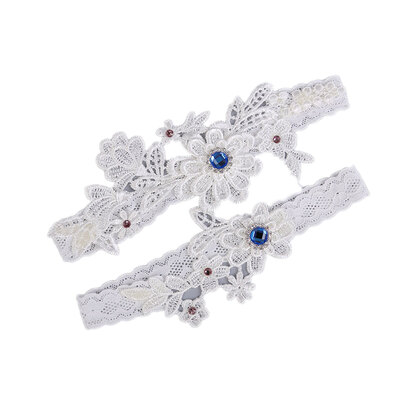 

2Pcs Lace Crystals Wedding Flower Garter Set Women Girls Bridal Legs Bands Rhinestones Garter Strap Band