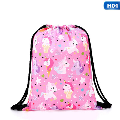 

Cartoon Rainbow Unicorn School Bag Women Girl Glitter Unikitty Drawstring Backpack Handbag Flower Unicorn Bag