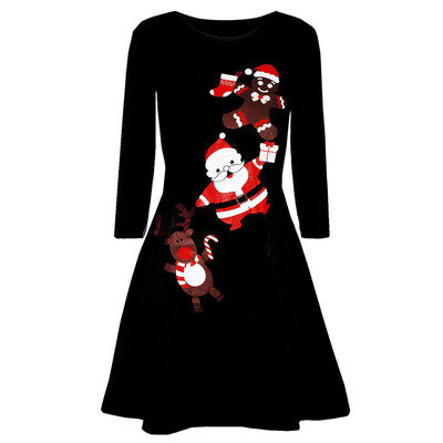 

Gobestart Women Christmas Printed Long Sleeve Evening Prom Costume Swing Dress