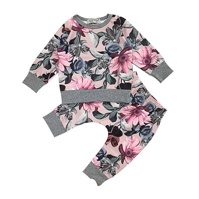 

Autumn Baby Girls Suits Baby Clothing Adorable Floral Print Long Sleeve Sweatshirt Tops Trousers Casual Outfits Clothes Size 70