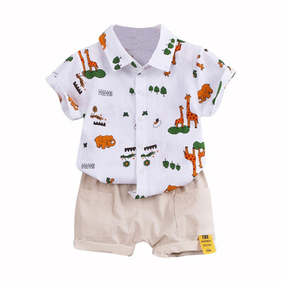 

761Summer Children Baby Boys Casual Short Sleeve Cartoon Animal Print T-shirt TopsShorts Set