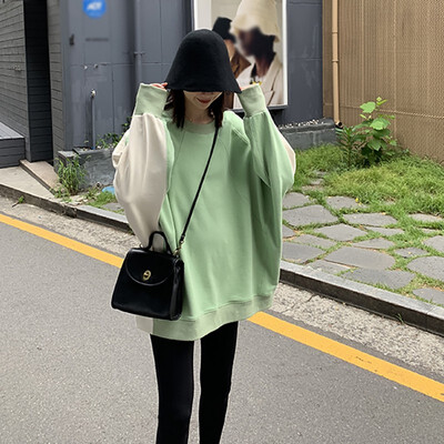 

All-match Autumn New Women T Shirt Loose Round Collar Fashion Color Matching Loose Long Sleeve Casual Simple Wild Tee Tops