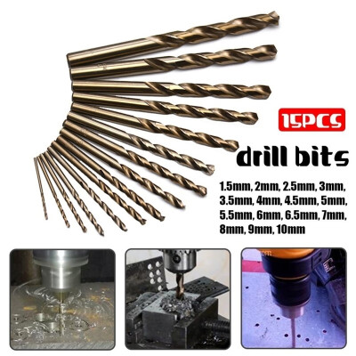 

15Pcs High Quality 15-10mm Straight Shank Twist Drill Bits for Metal Wood Working Machining Processing - M35 Cobalt HSS Steel