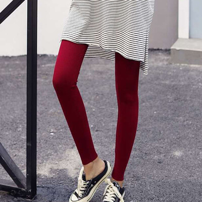 

Women Autumn Solid Leggings Thin Nine-point Thread Thin Vertical Stripes Leggings Keep Warm Breathe&Raise Hips