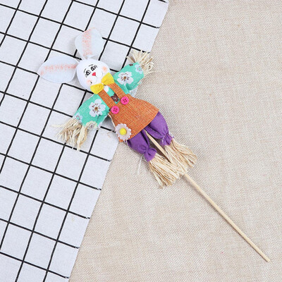 

Toponeto Easter Bunny Theme Handheld Scarecrow Non Woven Fabric Straw Materials Toy Props