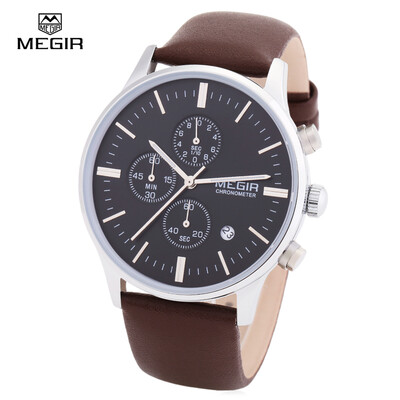 

MEGIR 2011 Male Japan Quartz Watch Date Display Leather Band 30M Water Resistance