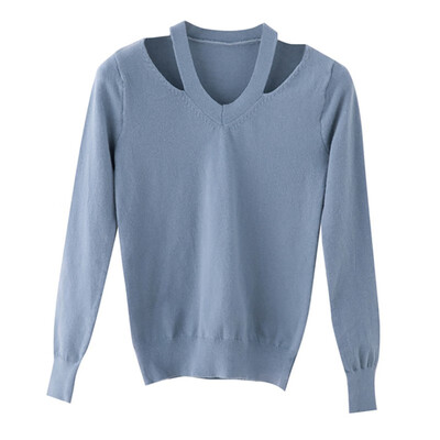 

Retro Solid Sexy Long Sleeved Sweater Off-shoulder Long Knitwear Sweater Slim Women Tops