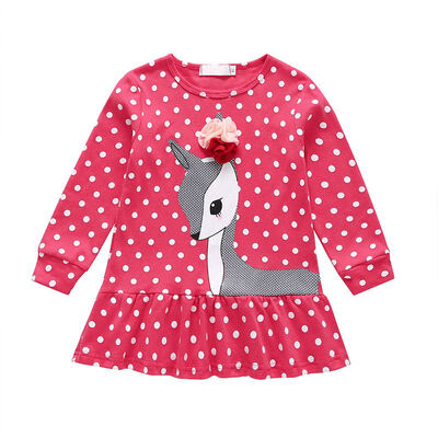 

Spring Girls Dress Dot Cartoon Long Sleeve Kids Dress For Girls Outdoor Sports Causal Baby Girls Dress Children Clothing