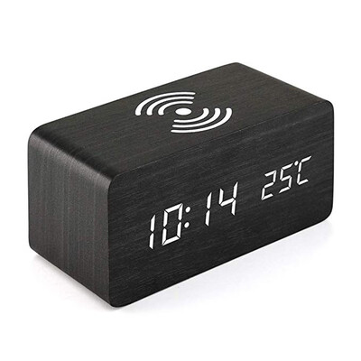 

For samsung xiaomi huawei Fashion Wooden Alarm Clock With Wood LED Digital Clock Qi Wireless Charging Charger Pad Sound Control