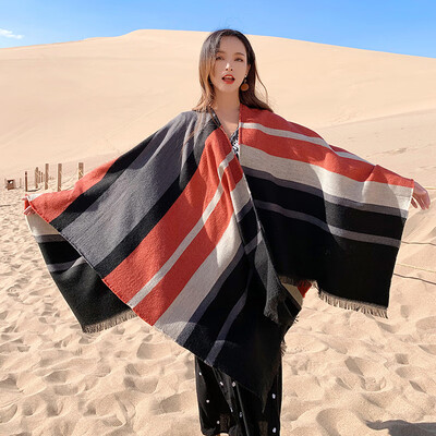 

Retro ethnic warm thickened knitted cashmere split long shawl autumn&winter ladies cape shawl women