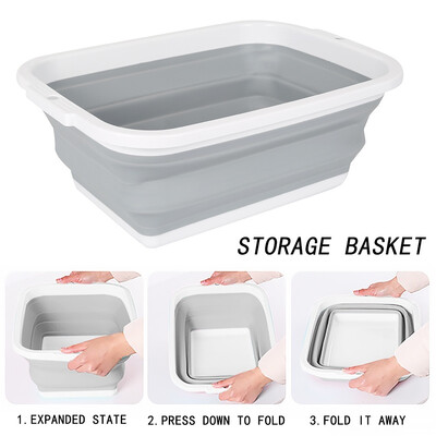 

Folding Storage Basket Silicone Laundry Basket Collapsible Cloth Washing Pop Up Storage Bin