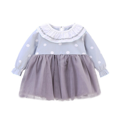 

Autumn Girls Clothes Casual Dress for Baby Girls Long Sleeve Polka Dot Print Mesh Dress Kids Pageant Princess Dresses