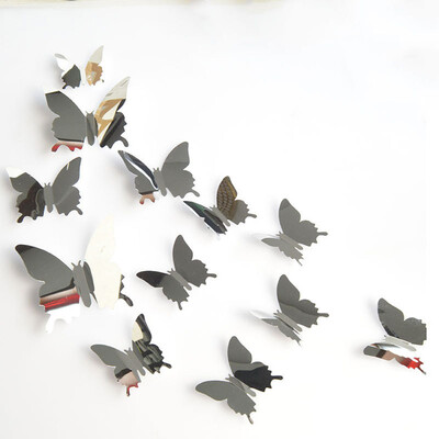 

JPGIF 12PCS Butterfly Silver Mirror Decoration Home Room Art 3D DIY Wall Stickers