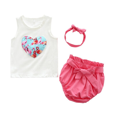 

3PCS Summer Hot Sale Baby Girls Cute Clothes Set Infant Kids Princess Sleeveless Vest Three-piece Newborn Newly Fashion Suits
