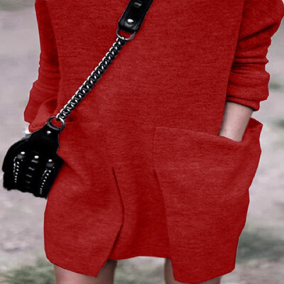 

Mock Neck Solid Long Sleeves Pockets Tube Shift Dress